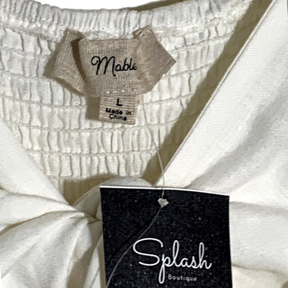 NWT MABLE ARIYA FRONT RIBBON TIED MINI Dress In OFF WHITE SZ L - Picture 9 of 16